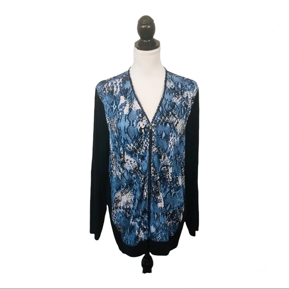 G By Giuliana Jacket Plus Size 1X Full Zip Reptile Print Blue & Black At…
